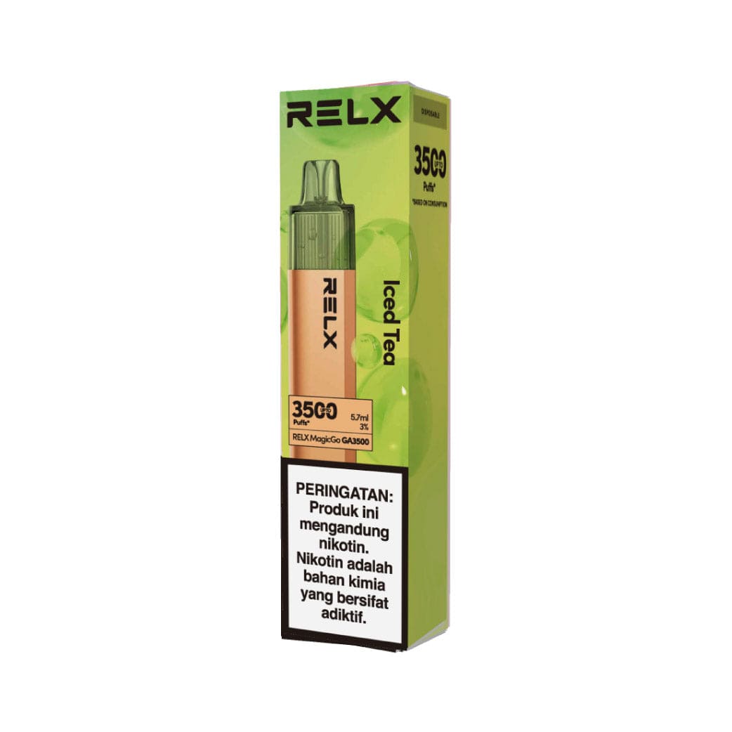 Shop RELX IDN Disposable Vape Pod RELX Disposable Magic Go Iced Tea Price Rp 180000 3% Nicotine 6 ml E-liquid Indonesia's Premier E-cig Product 🥤