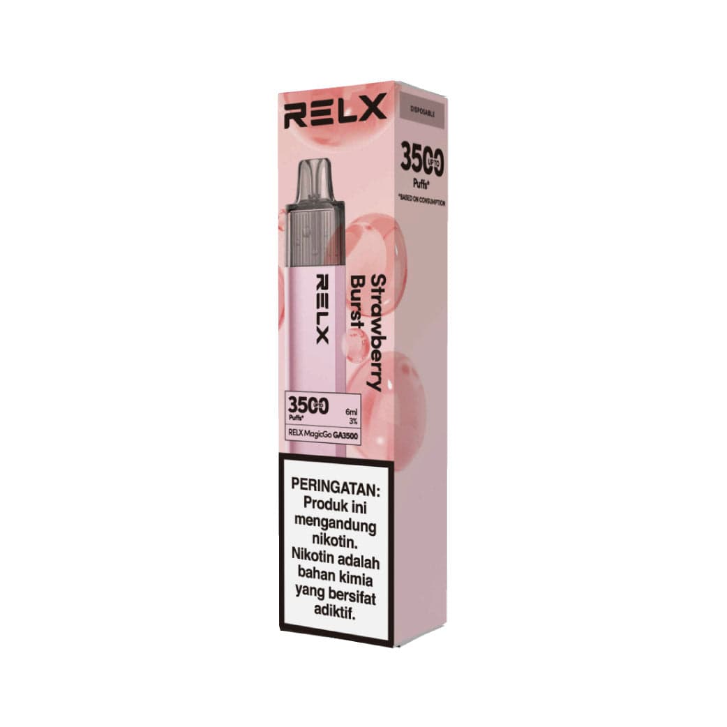 Shop RELX IDN Disposable Vape Pod RELX Disposable Magic Go Strawberry Burst Price Rp 180000 3% Nicotine 6 ml E-liquid Indonesia's Premier E-cig Product 🍓