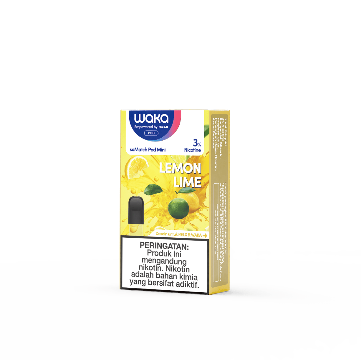  RELX IDN E-cigrette Vape WAKA soMatch Mini Pod Lemon Lime Flavor Flavour 3% Nicotine 2.1ml E-liquid Best E-cigarette Brands 🍋🍋‍🟩
