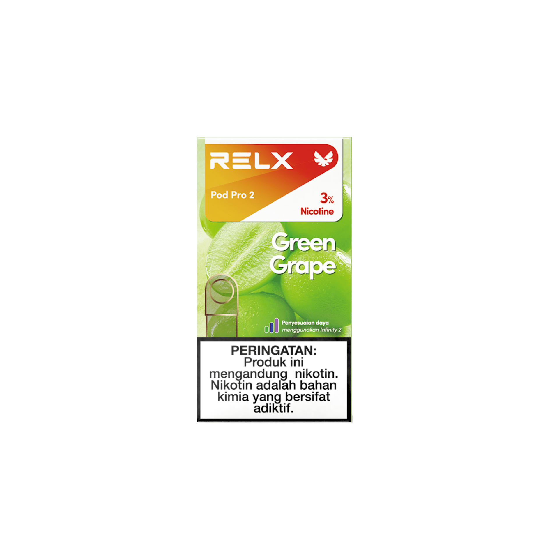 Shop RELX IDN Vape Pod Pod Pro2 Green Grape Price Rp 82000 3% Nicotine Best tasting e-cigarette 1.9ml E-liquid