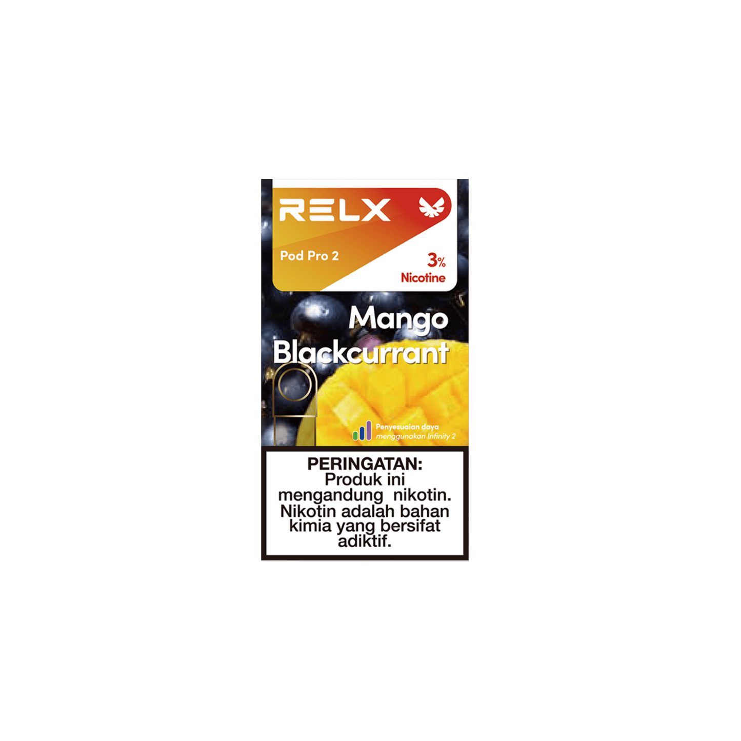 Shop RELX IDN Vape Pod Pod Pro2 Mango Blackcurrant Price Rp 82000 3% Nicotine No.1 E-cig in Indonesia 1.9ml E-liquid